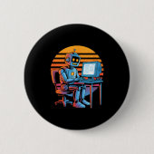 Lustiger Retro-Roboter programmiert Computerbildsc Button (Vorderseite)