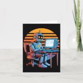 Lustiger Retro-Roboter programmiert Computerbildsc Karte (Vorderseite)