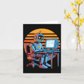 Lustiger Retro-Roboter programmiert Computerbildsc Karte (Gelbe Blume)