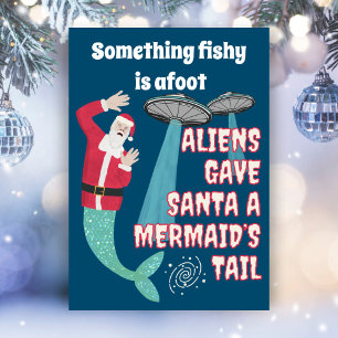 Lustiger Retro-Sci-Fi-Weihnachtsmann-Alien-Weihnac Feiertagskarte