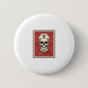 Lustiger Retro-Stempel Krankenpfleger Schädel_1 Button