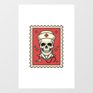 Lustiger Retro-Stempel Krankenpfleger Schädel_1 Fensteraufkleber