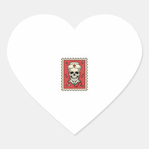 Lustiger Retro-Stempel Krankenpfleger Schädel_1 Herz-Aufkleber