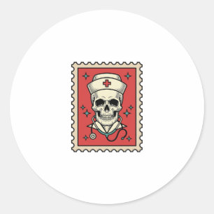 Lustiger Retro-Stempel Krankenpfleger Schädel_1 Runder Aufkleber