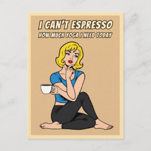 Lustiger Retro-Stil-Kaffee-Yoga-Humor-Pop-Art Postkarte
