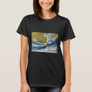 Lustiger Retro-Vintage-Dachshund surft auf einer W T-Shirt