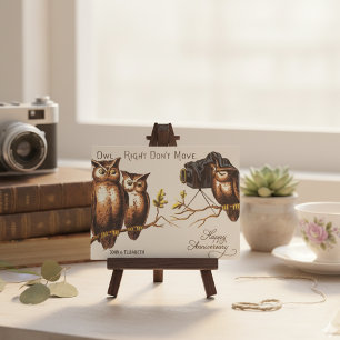 Lustiger Retro-Vintage-Eulen-Hochzeitstag Feiertagspostkarte
