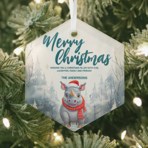 Lustiger Rhino Frohe Weihnachten Baum Schnee Feier Ornament Aus Glas