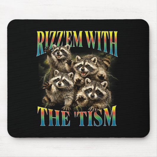Lustiger Rizz Em mit dem Tism Retro Waschbär Meme Mousepad (Vorne)