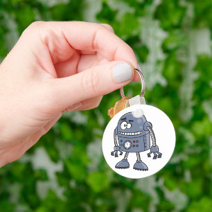 Lustiger Roboter-Charakter Cute Blue Retro Schlüsselanhänger