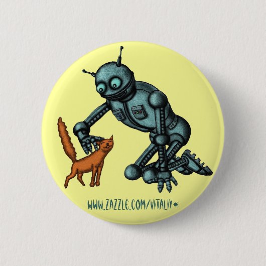 Lustiger Roboter- und Katzenknopfentwurf Button (Vorderseite)