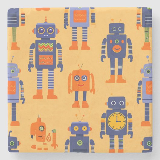 lustiger Roboterfreund Steinuntersetzer (Vorderseite)