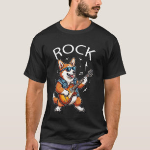 Lustiger Rock-Corgi spielt elektrische Gitarre Hun T-Shirt