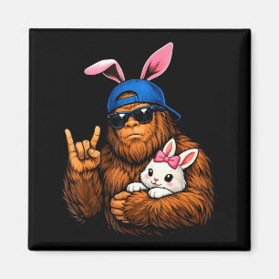 Lustiger Rock On Bigfoot mit Bunny Oster-Shirt Män Magnet
