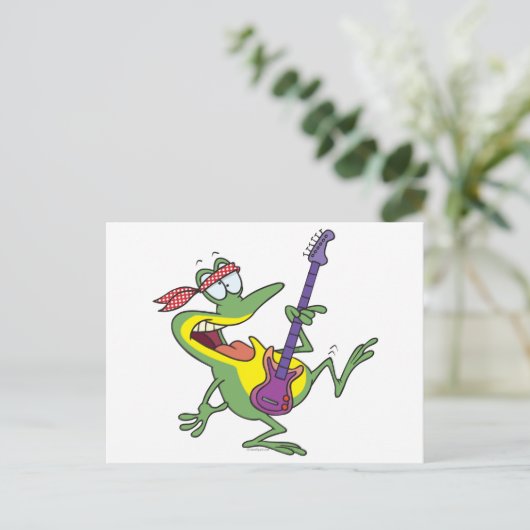 lustiger Rock und Roll Bass Gitarre frog Frosch Postkarte (Stehend Vorderseite)