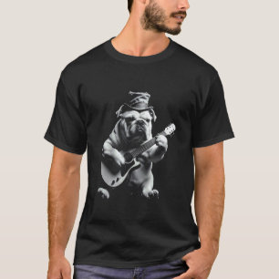 Lustiger Rockstar-Bulldogge spielt Gitarre T-Shirt