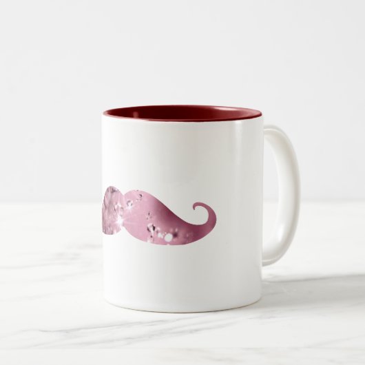 Lustiger rosa Bling Schnurrbart Zweifarbige Tasse (VorderseiteRechts)