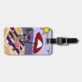 Lustiger rosa Flamingo am Strand Gepäckanhänger (Vorderseite horizontal)