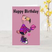 Lustiger rosa Flamingo, der Pickleball Cartoon Karte (Gelbe Blume)