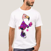 Lustiger rosa Flamingo, der Pickleball Cartoon T-Shirt (Vorderseite)