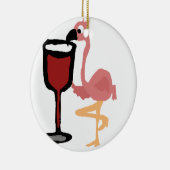Lustiger rosa Flamingo, der Rotwein trinkt Keramik Ornament (Rechts)