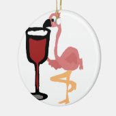 Lustiger rosa Flamingo, der Rotwein trinkt Keramik Ornament (Links)