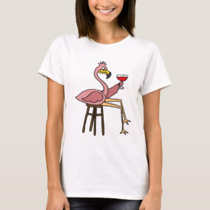 Lustiger rosa Flamingo, der Rotwein trinkt T-Shirt