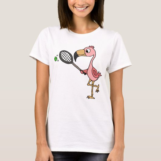 Lustiger rosa Flamingo, der Tennis spielt T-Shirt (Vorderseite)