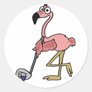 Lustiger rosa Flamingo-Golf spielende Kunst Runder Aufkleber
