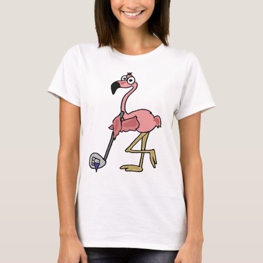 Lustiger rosa Flamingo-Golf spielende Kunst T-Shirt (Vorderseite)