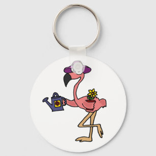 Lustiger rosa Flamingo-im Garten arbeitenentwurf Schlüsselanhänger
