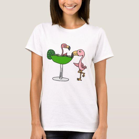 Lustiger rosa Flamingo und Margarita T-Shirt (Vorderseite)