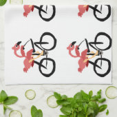 Lustiger rosa Flamingo-Vogel auf Fahrrad Geschirrtuch (Gefaltet)