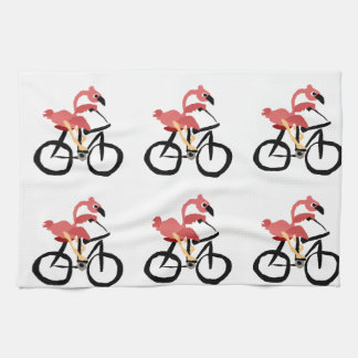 Lustiger rosa Flamingo-Vogel auf Fahrrad Geschirrtuch