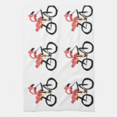 Lustiger rosa Flamingo-Vogel auf Fahrrad Geschirrtuch (Vertikal)