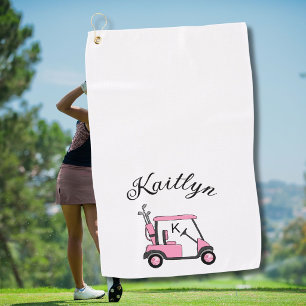 Lustiger rosa Golf Damenwagen Monogramm Name    Golfhandtuch