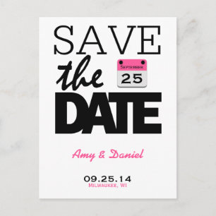 Lustiger rosa Kalender Save The Date Postkarte