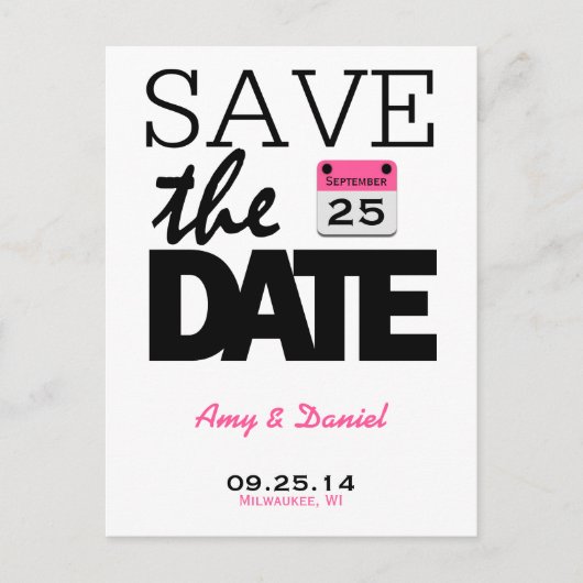 Lustiger rosa Kalender | Save The Date Postkarte (Vorderseite)