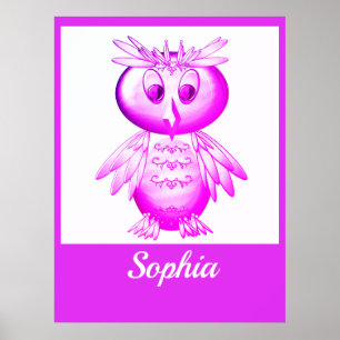 Lustiger Rosa Owl personalisierter Kinder-Einkaufs Poster