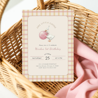 Lustiger Rosa Schleife Eine kleine Gans 1. Geburts Einladung