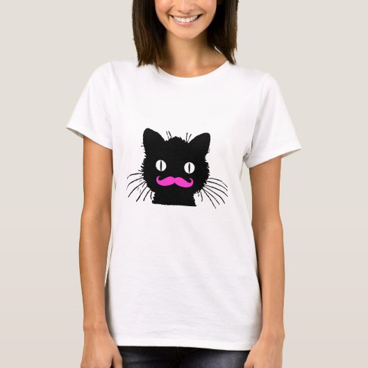 LUSTIGER ROSA SCHNURRBARTschwarzer CAT T-Shirt (Vorderseite)