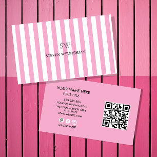 Lustiger Rosa Streifen Einfaches Monogramm Minimal Visitenkarte
