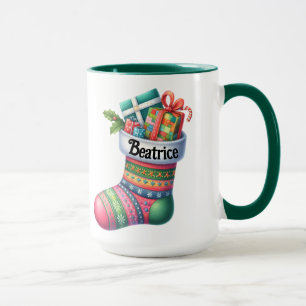 Lustiger rosa und grüner Weihnachtsstrumpf anpassb Tasse