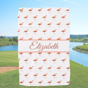 Lustiger rosa und weißer Flamingo für Damen mit in Golfhandtuch