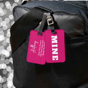 Lustiger Rosa Weißer MINE Personalisierter Gepäcka Gepäckanhänger