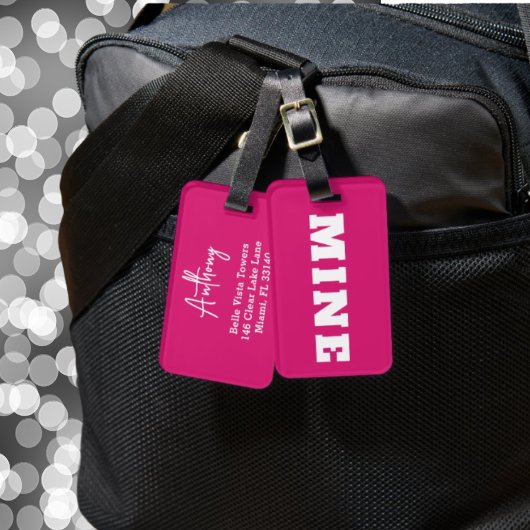 Lustiger Rosa Weißer MINE Personalisierter Gepäcka Gepäckanhänger