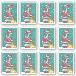 LUSTIGER ROSAFARBENER FLAMINGO WEIHNACHTSMANN AUFKLEBER