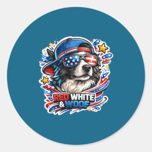 Lustiger rot weißer und wuffender Border Collie Hu Runder Aufkleber