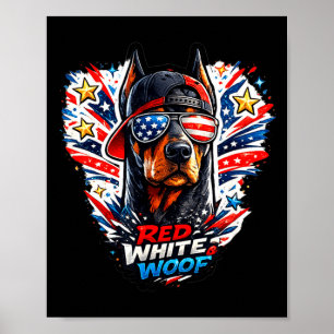 Lustiger rot weißer und wuffender Dobermann Pinsch Poster