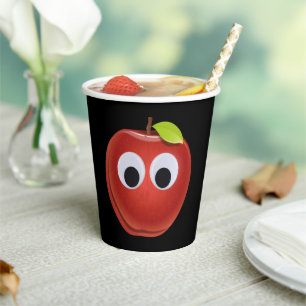 Lustiger roter Apfel mit Google-Augen Pappbecher